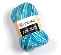 YarnArt Jeans Crazy 55 % coton, 45 % PAC, fil de coton Amigurumi, 2 fils de sport, 1 écheveau/pelote de 50 g, 174 m (7204)