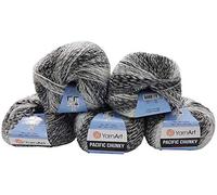 YarnArt Pacific Chunky Pelote de Laine à Tricoter Multicolore 5 x 100 g avec dégradé de Couleur, 500 g de Fil à Tricoter avec 20% de Laine Noir, Gris 300