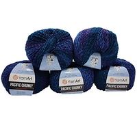 YarnArt Pacific Chunky Pelote de laine à tricoter Multicolore 5 x 100 g avec dégradé de couleur, 500 g de fil à tricoter avec 20 % de laine Bleu, violet 304.