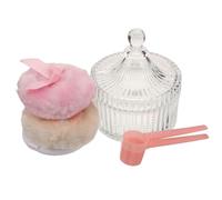 YARNOW 1 Ensemble houppette et récipient pour poudre corporelle, houppette douce avec organiseur et cuillère, pot en verre réutilisable pour le dépoussiérage du bain
