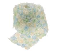 YARNOW 1 rouleau de ruban organza brodé de roses 3D - Bordure en maille dégradée colorée - Ruban de tulle transparent pour bouquet d'anniversaire romantique, emballage cadeau