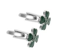 YARNOW 2 pièces Boutons de Manchette Homme Alliage Confortables avec Trèfle Irlandais Cœur Vert Bijoux pour Mariage Saint-Patrick et Événements Affaires