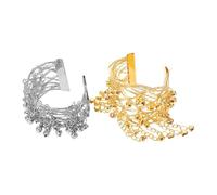 YARNOW 2 Pièces Bracelets de Danse Du Ventre Métal Léger avec Cloches Manchettes Ouvertes pour Femme Bijoux Ethniques pour Costume de Festival et Performance