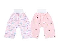 YARNOW 2 Pièces Culottes Apprentissage pour Garçon Fille Coton Lot de Pantalons Fuite avec Imprimés Colorés Haute pour Garçon et Fille Confortables et Respirants