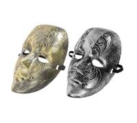 YARNOW 2 Pièces Masque Vintage Vénitien Intégral pour Bal Masqué et Halloween Confortable et Léger Lot de Argent et Or Style Rétro Effrayant pour Adultes