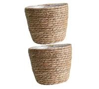 YARNOW 2 Pièces Panier à Linge en Jonc De Mer Organisateur D'articles Divers Tissés Panier De Jardinière Tissé Pots De Plantes Naturelles Panier Pot De Fleur Paille Tissage De Bambou