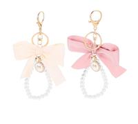 YARNOW 2 pièces Porte-clés Noeud Élégant Perles Décoratif pour Clés Voiture et Sac Lot Rose et Accessoire Féminin et Raffiné