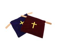 YARNOW 2 Pièces Sacs Offrande avec Poignées Bois Pochettes de Collecte pour Église et Fournitures de Communion à Offrandes Brodé Croix pour Cérémonies Religieuses Rouge Bleu