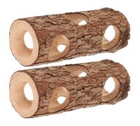 YARNOW 2 Pièces Tunnels en Bois Naturel pour Petits Animaux, Tunnel pour Hamster Sécurisé à Ronger, Cachette Spacieuse et Confortable, pour Cage et Stimulation Motrice