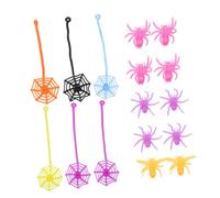 YARNOW 24 Pièces Décorations Halloween TPR Souple Araignées Colorées et Toiles Extensibles pour Fête Intérieure et Extérieure Jouets Farceurs Sécurisés Matériau Flexible