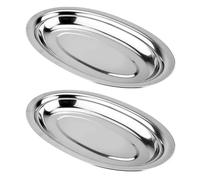 YARNOW 2pcs Plateau de Service Ovale en Acier Inoxydable Argenté, Plat de Cuisson la Vapeur pour Poisson, Facile à Nettoyer, Surface Lisse, pour Maison Personnelle ou Café