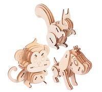 YARNOW 3 Pièces Puzzle Animaux Bois Éducatif Bois pour Développement Cognitif et Décoration Squirrel Dog Monkey