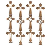 YARNOW 4 Ensembles Centre de Table Croix en Bois Marron Rustique et Élégant avec Base Stable, Décoration Spirituelle pour Autel Catholique et Fêtes de Noël