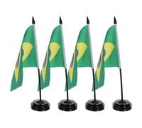 YARNOW 4 Ensembles Drapeau du Brésil de Bureau avec Support Stable en Polyester et Plastique, Décoration de Table pour Conférences et Événements Internationaux Réutilisable