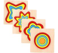 YARNOW 4 Ensembles Jeux Éducatifs Bois pour Garçon Fille Puzzles de Formes Colorées Fleurs Roues Cercles Carrés de Construction Montessori pour Garçons et Filles Apprentissage des