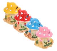 YARNOW 4 Pièces Figurines de Maison Champignon en Résine Délicate et Compacte, Ornement Féerique pour Jardin ou Intérieur, Décoration Miniature de Champignon