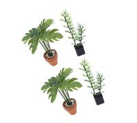 YARNOW 4 Pièces Miniature Dollhouse Potted Plants Set Realistic Faux Bamboo Monstera Leaf Bonsai for Living Bedroom DIY Scene Decoration