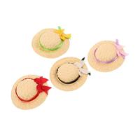 YARNOW 4 Pièces Miniature Woven Straw Hats for Dolls Handwoven Small Lightweight Caps for DIY Craft Projects Dollhouse Decoration Party Accessories in