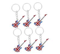 YARNOW 6 Pièces Uk Flag Guitar Keychain Porte-clés Guitare Basse Émaillée Accessoire de Clé Britannique Créatif pour Sac Voiture et Décoration Musicale