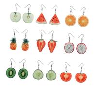 YARNOW 9 paires Lot de Boucles Oreilles Pendantes Fruitées Créatives Bijoux Oreille Drôles et Stylés pour Femmes Accessoires Mode pour Fête et Quotidien