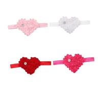 YARNOW Bandeaux Bébé Fille Forme Cœur et Fleur, 4 Pièces, Couleurs Blanc Rose Rouge Fuchsia, Doux et Confortable, Accessoires Cheveux -né pour Fêtes et Noël