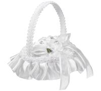 YARNOW Boîte de Présentation de Bagues en Dentelle et Satin Blanc avec Poignée, Coussin Porte Alliance de Cœur, Décoratif et Facile à Transporter pour Mariage