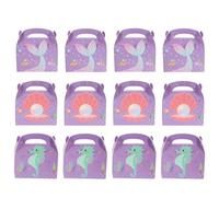 YARNOW Boîtes à Friandises en Papier Thème Sirène 12 Pcs Motifs Sirène Hippocampe et Coquillage Coffrets Présents Légers pour Fête D’Anniversaire Emballage Présent Pratique et