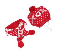 YARNOW Bonnet et Écharpe de Noël pour Animaux de Compagnie Ensemble en Tricot Rouge Motif Flocon et Petit Cerf Taille L Accessoires Festifs pour Chiens Costume Hiver Confortable et