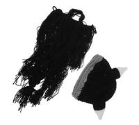 YARNOW Bonnet Tricoté Viking avec Barbe Factice Noire à Angle Droit Bonnet à Cornes Style Médiéval pour Cosplay et Fêtes Kit Barbe Humoristique pour Hommes Couvre-Chef Original et