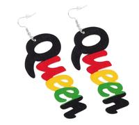 YARNOW Boucles D’oreilles Pendantes en Bois Rondes Imprimées Style Africain, 1 Paire, Décoratives et Légères, Boucles D’oreilles Lettre Reine pour Festival et Tenue Décontractée