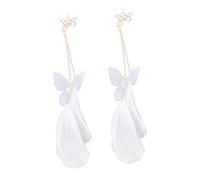 YARNOW Boucles d'Oreilles Clips à Plumes Blanches Pendantes Longues avec Cristaux Bijoux sans Perçage pour Femme Accessoires Élégants pour Mariage et Fête