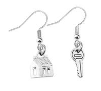 YARNOW Boucles D'oreilles Créatives Peau Douce et Solide Maison et n Métal Argenté pour Soirées Dansantes et Rendez-vous, Présent pour Nouvelle Maison