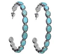 YARNOW Boucles Oreilles Femme Vintage C Forme Métal avec Perles Turquoise Boucles Pendantes Délicates pour Fille et Dame Accessoires Décoratifs Élégants