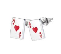 YARNOW Boucles Oreilles Poker Acier Inoxydable pour Filles Design Chic Cœur et Trèfle As de Cœur Bijoux Légers et Faciles à Porter Décoration Mode Polyvalente