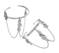 YARNOW Bracelet Manchette à Breloques pour Femme en Alliage Argenté Léger et Confortable, Décoration de Bras Chaîne et Feuilles, pour Anniversaires et Occasions Spéciales, Lot de 2