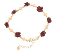 YARNOW Bracelet pour Femme Élégant en Alliage Fleurs de Rose Rouges, Surface Lisse et Longueur Ajustable, Présent Saint-valentin