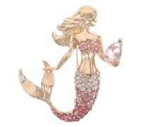 YARNOW Broche de Revers Sirène Rose Décorée de Cristaux, Épingle à Foulard Élégante en Cristaux, Accessoire Mode Femme pour Châle, Pull et Tenue Quotidienne, Bijou Délicat