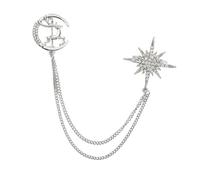 YARNOW Broche Ornement Créative en Alliage Motif Étoile à Huit Branches et Cerf Épingle Chaîne Décorative Accessoire Mode pour Vêtements et Paquet