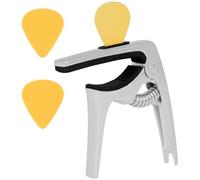 YARNOW Capodastre en Métal Argenté pour Guitare Acoustique, Électrique et Ukulélé avec Médiators Assortis - Accessoire de Réglage Multifonction avec Pince Réglable pour Couleur Aléatoire