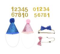 YARNOW Chapeaux d'anniversaire pour Animaux de Compagnie - Ensemble 2 Pièces avec Nœuds et Chiffres - Chapeau Conique Pailleté et Pompon pour Petits Chiens et Chats -