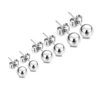 YARNOW Clous D'oreilles en Acier Inoxydable Argenté, Boucles D'oreilles à Boules Petites, Lot de 6 Pièces 3mm 4mm 5mm, Bijoux Légers pour Femmes Usage Quotidien et Occasions