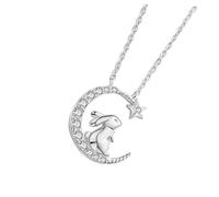 YARNOW Collier Lapin Femme Argent Massif Pendentif Animal Mignon Étoile Lune Décoratif Ras Cou Élégant pour Filles et Femmes