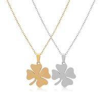 YARNOW Collier Pendentif Feuille Quatre Feuilles en Acier Titane Lot de 2 Collier Assorti pour Femmes Bijou Minimaliste Présent d'Anniversaire et Occasions Spéciales