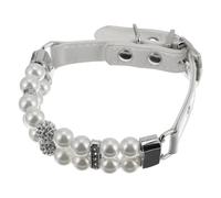YARNOW Collier pour Chien à Perles Blanc en PU Ajustable pour Petits Chiens, Élégant et Polyvalent, pour Mariages et Événements Divers