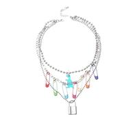 YARNOW Collier Ras du Cou à Perles Rondes Colorées Pendentif Créatif Broche Colorée Collier Unitaire pour Sorties et Fêtes Accessoire Mode Présent