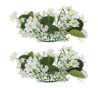 YARNOW Couronne de Fleurs Artificielles Marguerites Blanches en Soie et Plastique, Décoration Centre de Table Mariage, Structure Solide, Compatible la Plupart des Bougies, Lot de 2