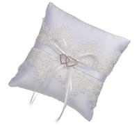 YARNOW Coussin Alliance en Dentelle Blanche Double Cœur Ajouré, Élégant et Charmant, en Polyester, pour Cérémonie de Mariage ou Fête de Fiançailles