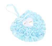YARNOW Coussin d'Alliances Mariage Bleu Clair Boîte de Rose, Décoration de Fleurs et Strass, Porte-Alliance pour Cérémonie Champêtre et Taie d'oreiller