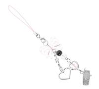 YARNOW Dragonne pour Téléphone de Cœur et Nœud Papillon, Accessoire Polyvalent en Alliage D'aluminium et Polyester, Charme Esthétique Rose pour Décorer Paquet à Main