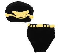 YARNOW Ensemble Bébé au Crochet Policier, Bonnet et Couvre-Couche Noir